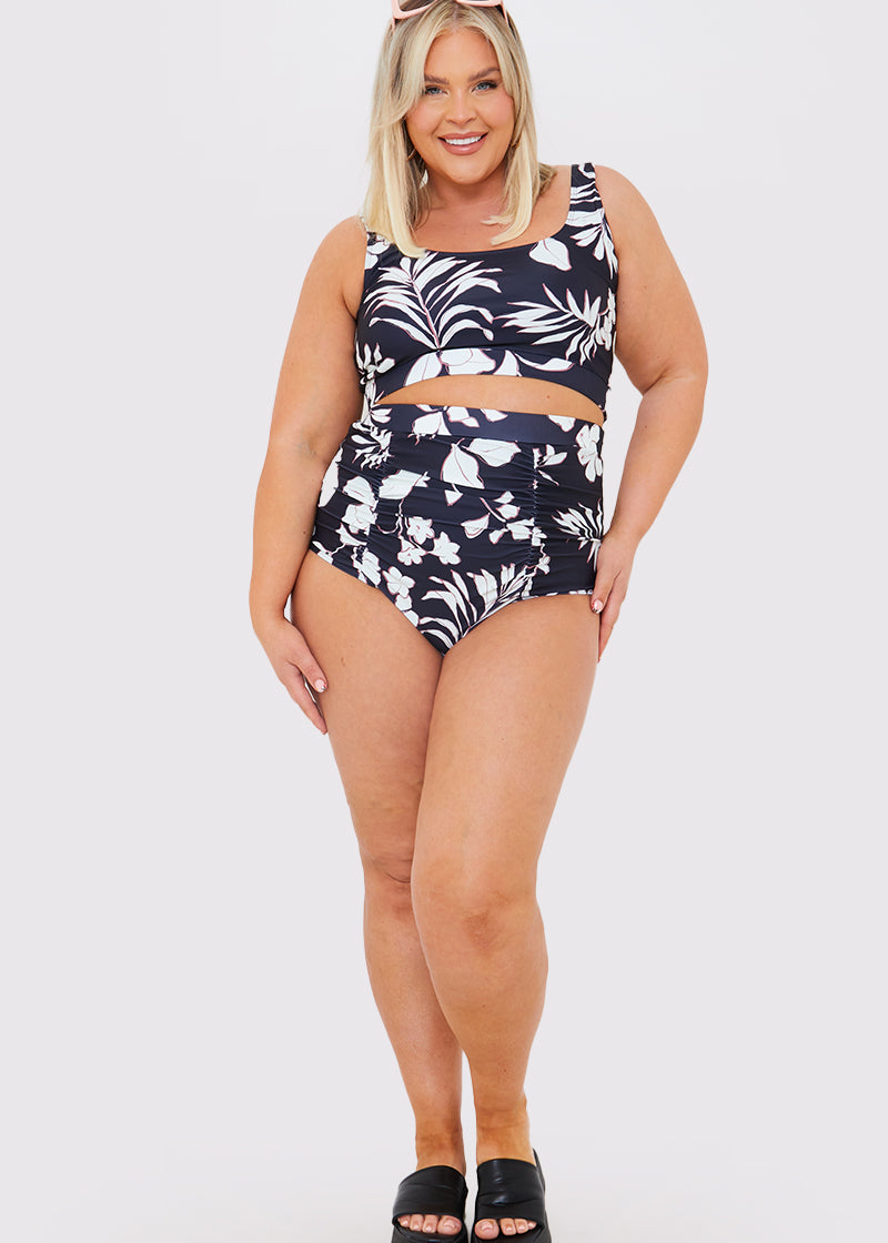 Control Floral Print Ruched High Waisted Bottoms