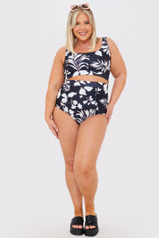 Control Floral Print Ruched High Waisted Bottoms