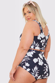 Control Floral Print Ruched High Waisted Bottoms