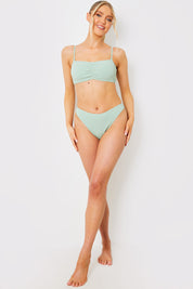 Crinkle Ruched Front Bandeu Bikini Top