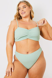 Crinkle Ruched Front Bandeu Bikini Top