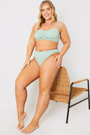 Crinkle Ruched Front Bandeu Bikini Top