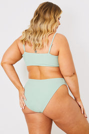 Crinkle Ruched Front Bandeu Bikini Top