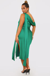 Satin Asymmetric Neckline Midi Dress