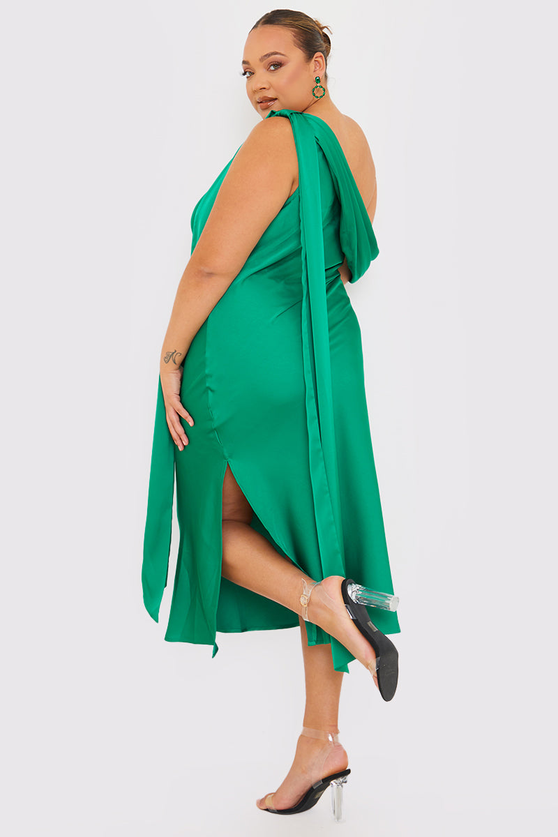 Green Satin Asymmetric Neckline Midi Dress InTheStyle Green Satin Asymmetric Neckline Midi Dress InTheStyle