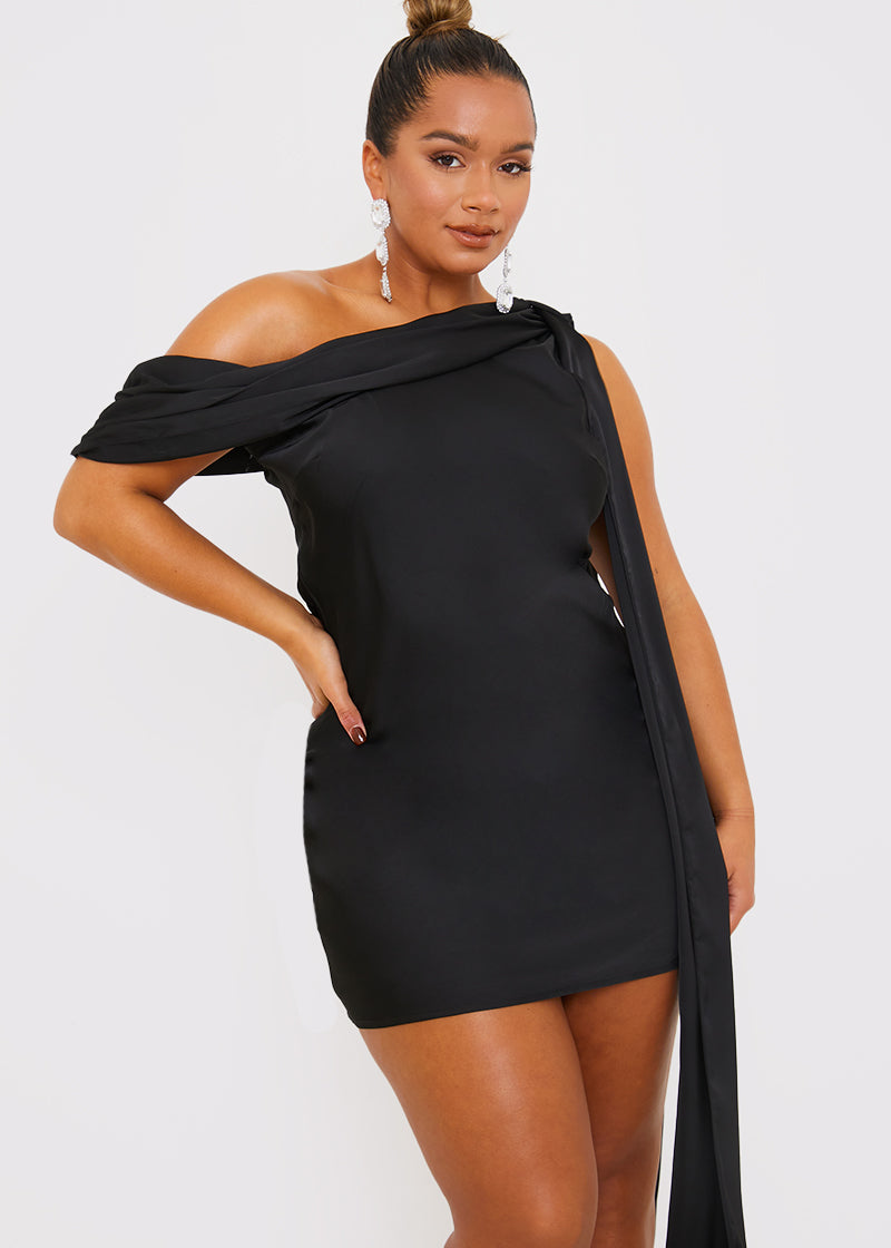 Satin Asymmetric Neckline Mini Dress