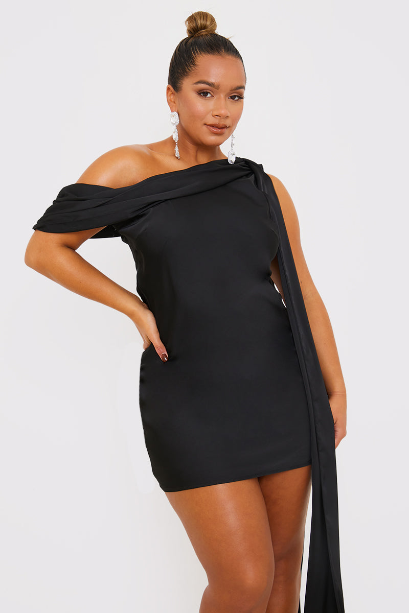 Satin Asymmetric Neckline Mini Dress – InTheStyle