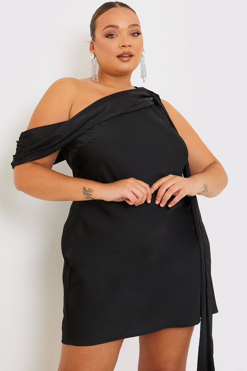 Satin Asymmetric Neckline Mini Dress – InTheStyle