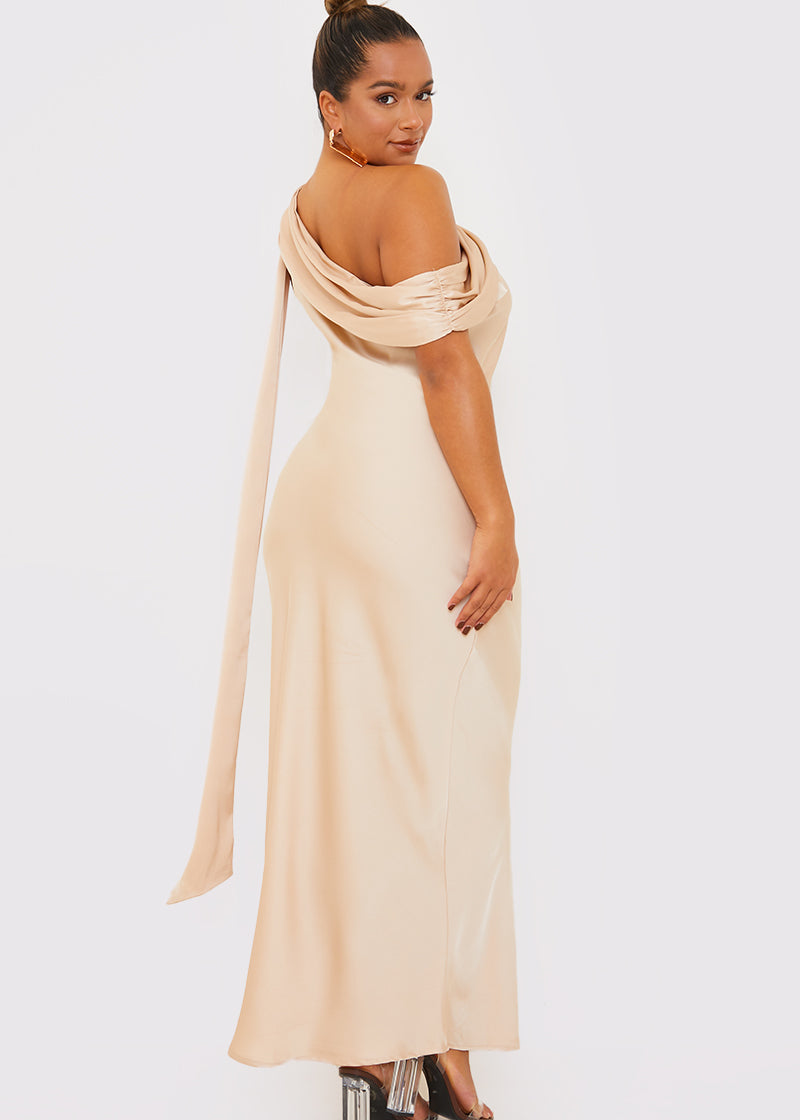 Asymmetric Draped Neckline Maxi Dress