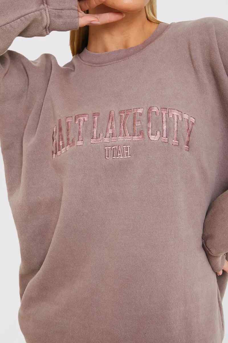 'Salt Lake City' Acid Wash Slogan Sweater