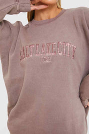 'Salt Lake City' Acid Wash Slogan Sweater
