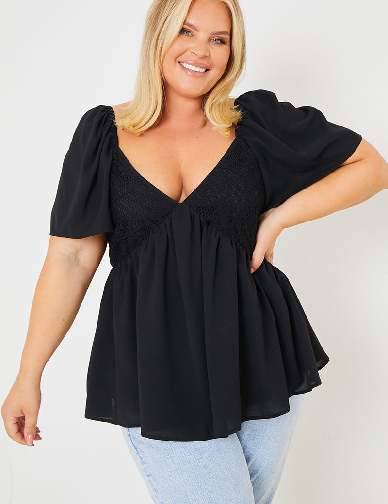 Crochet Front Peplum Top