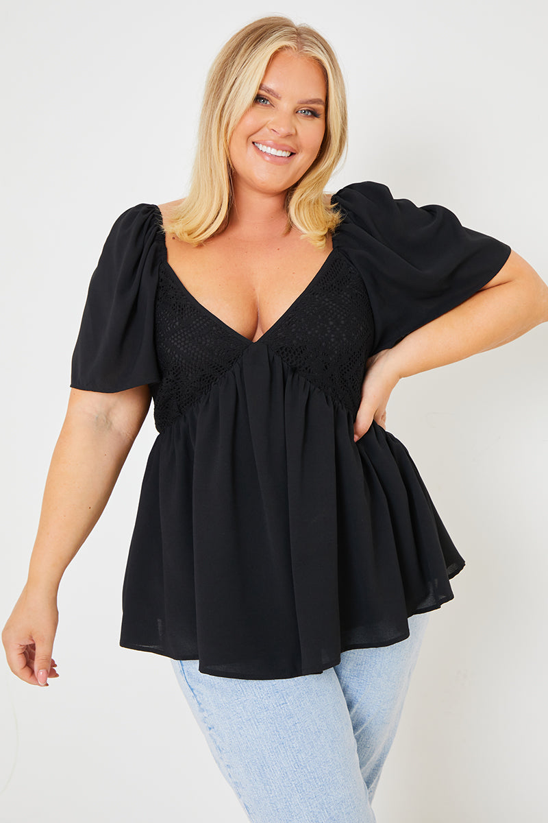 Crochet Front Peplum Top