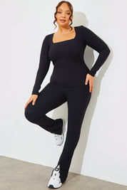 Square Neck Long Sleeve Rib Top