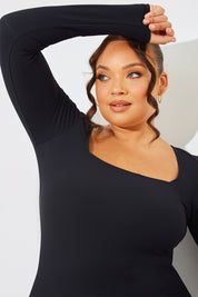 Square Neck Long Sleeve Rib Top