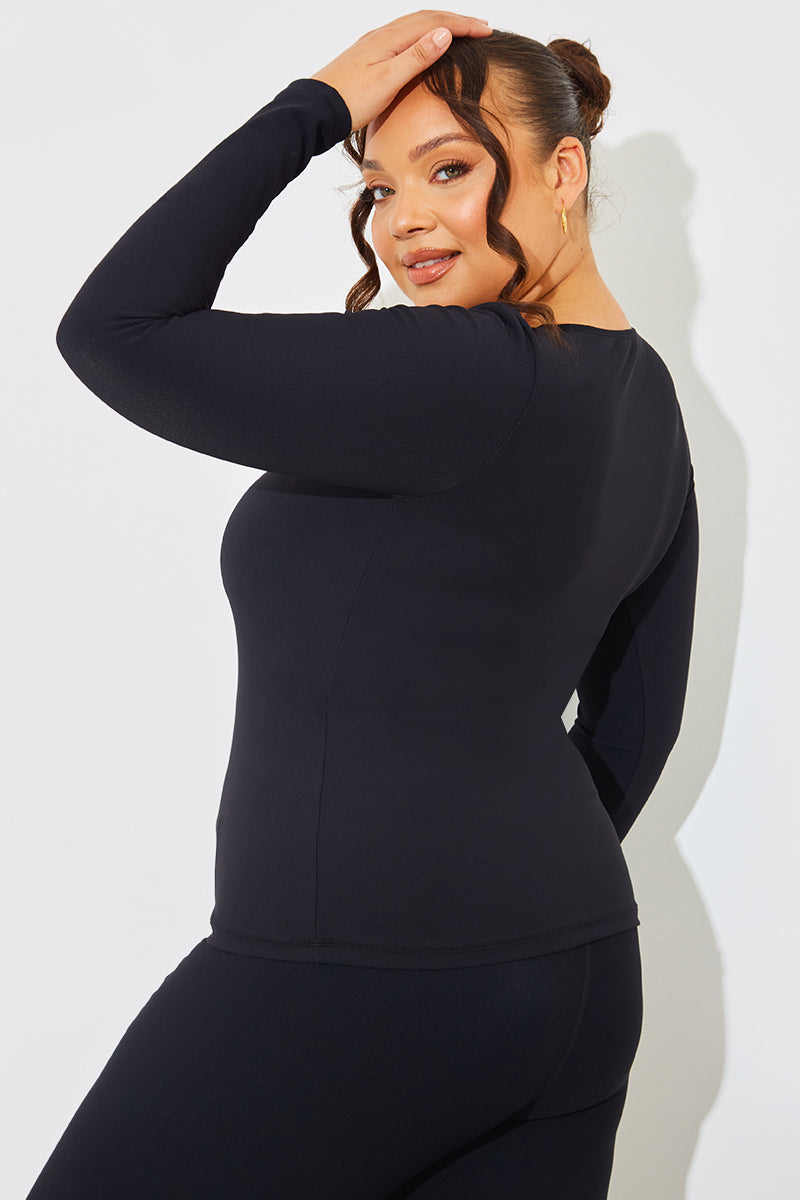 Square Neck Long Sleeve Rib Top