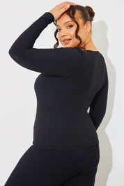 Square Neck Long Sleeve Rib Top