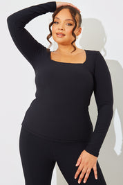 Square Neck Long Sleeve Rib Top