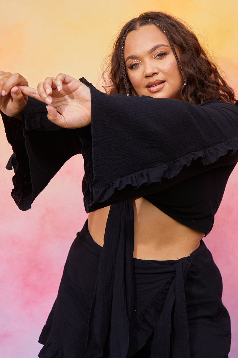 Textured Tie Front Coord Top