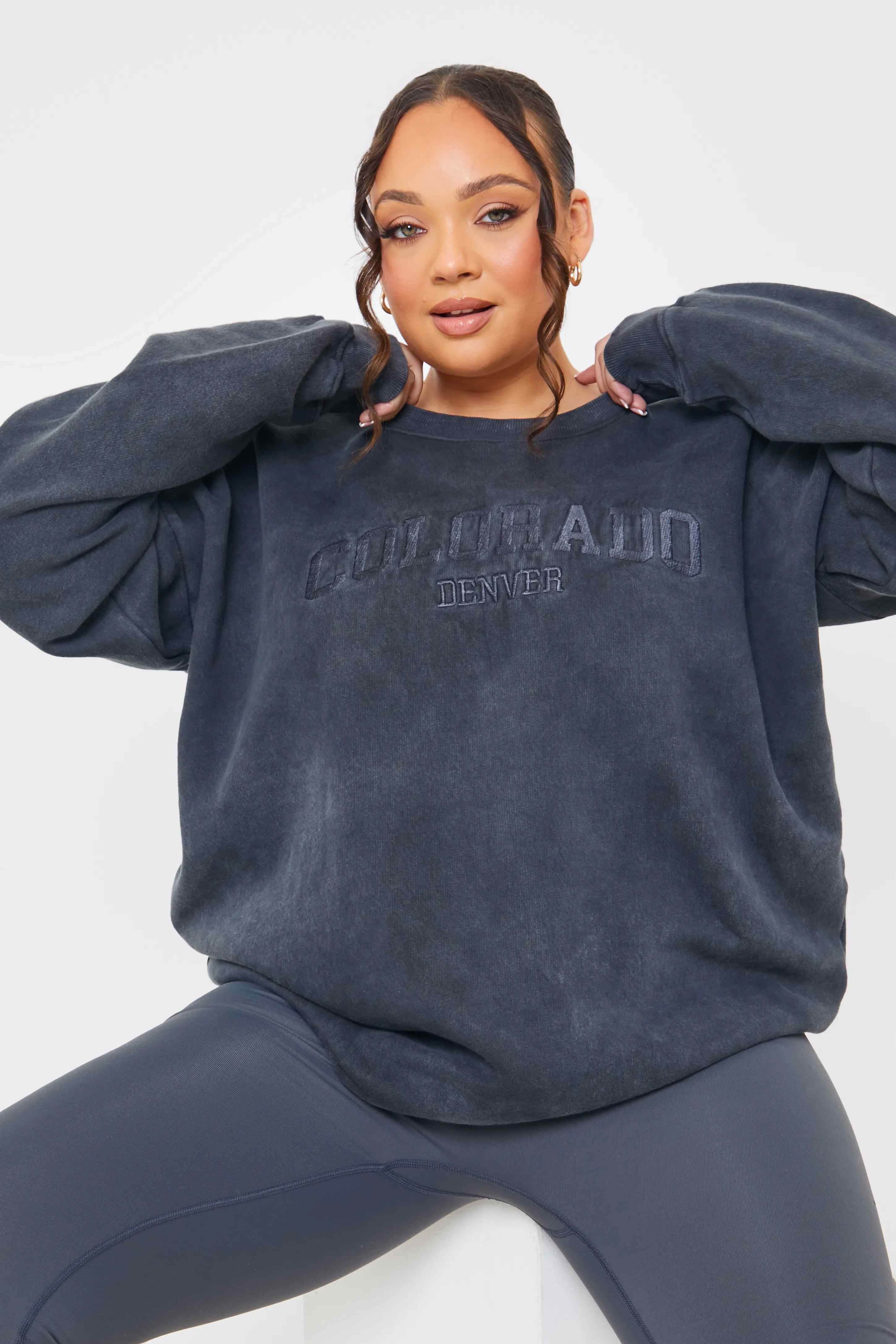 'Colorado' Acid Wash Slogan Sweater - InTheStyle