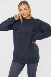 'Colorado' Acid Wash Slogan Sweater - InTheStyle