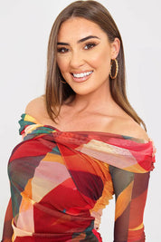 Abstract Twist Detail Mesh Bodysuit - InTheStyle