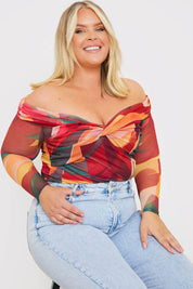 Abstract Twist Detail Mesh Bodysuit - InTheStyle