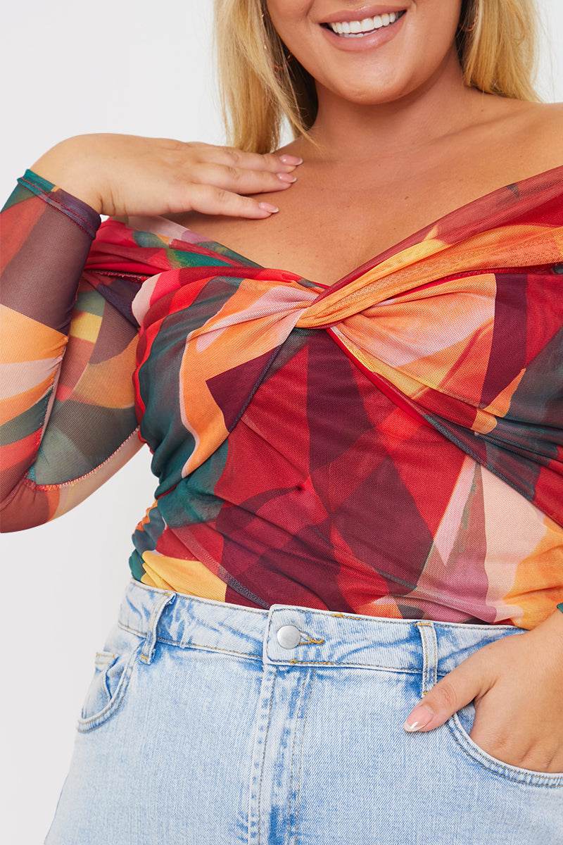 Abstract Twist Detail Mesh Bodysuit - InTheStyle