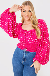 Polka Dot Shirred Waist Top