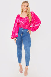 Polka Dot Shirred Waist Top