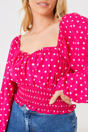 Polka Dot Shirred Waist Top