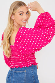 Polka Dot Shirred Waist Top