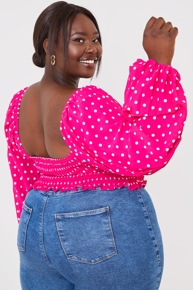 Polka Dot Shirred Waist Top