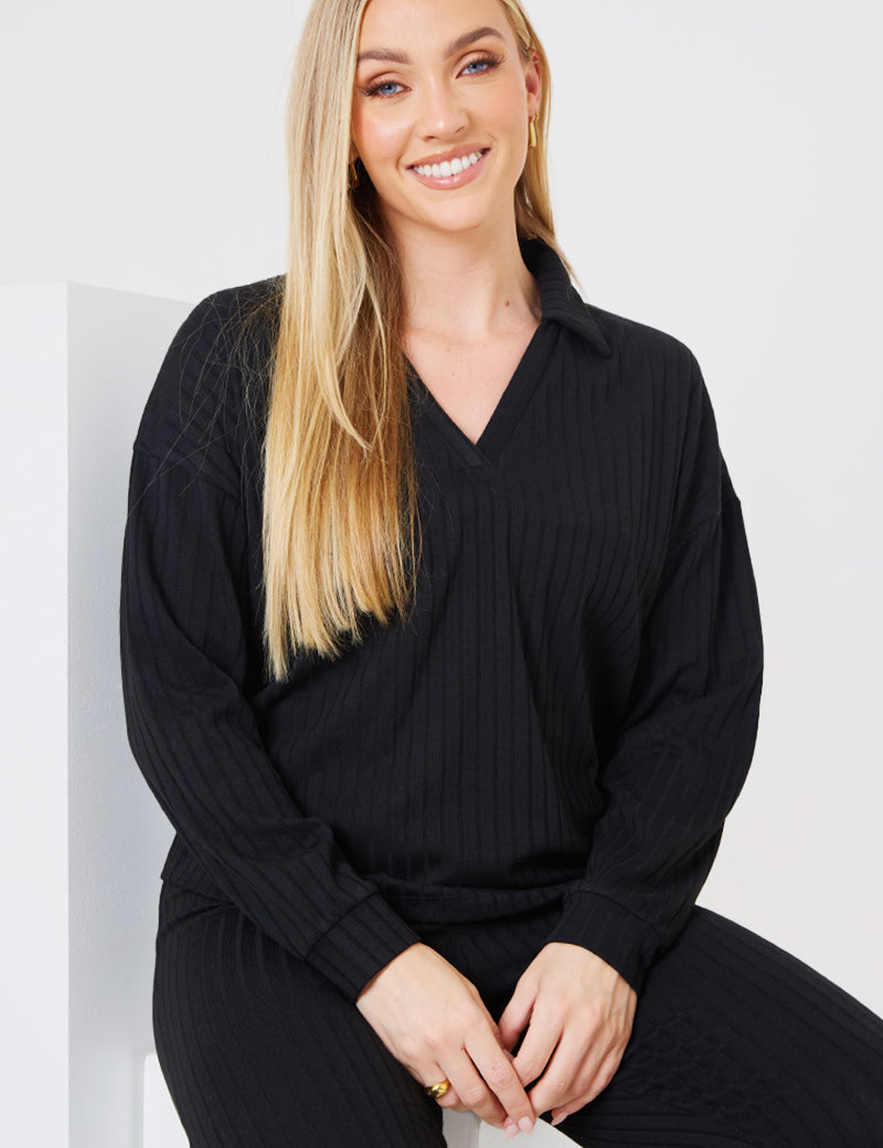 Rib Collared Oversized Top
