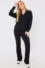 Rib Collared Oversized Top