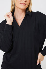 Rib Collared Oversized Top