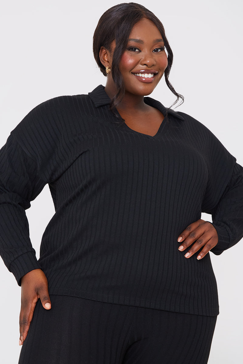 Rib Collared Oversized Top