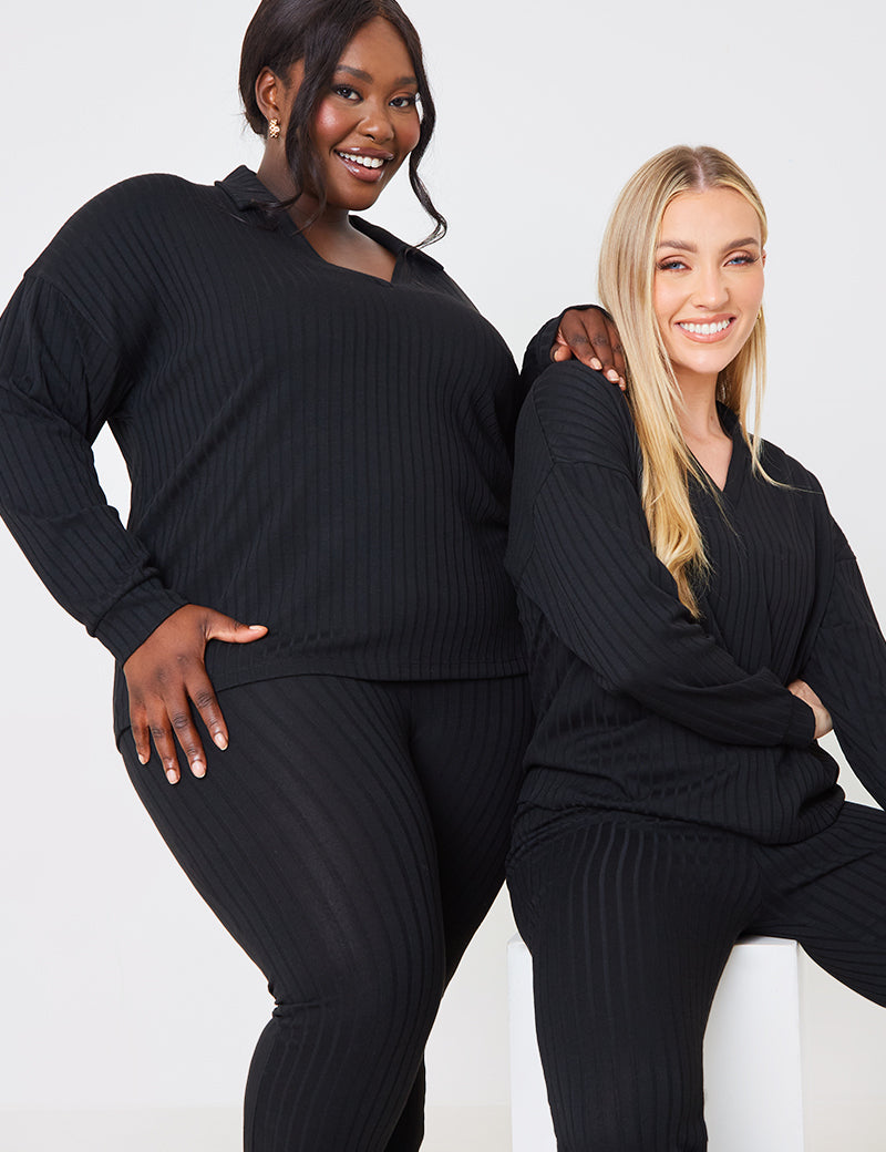 Rib Collared Oversized Top