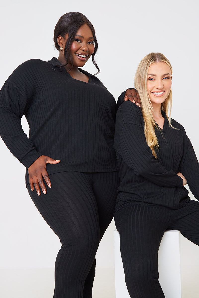 Rib Collared Oversized Top