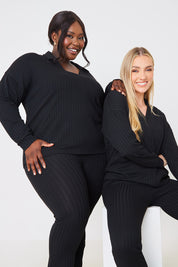 Rib Collared Oversized Top