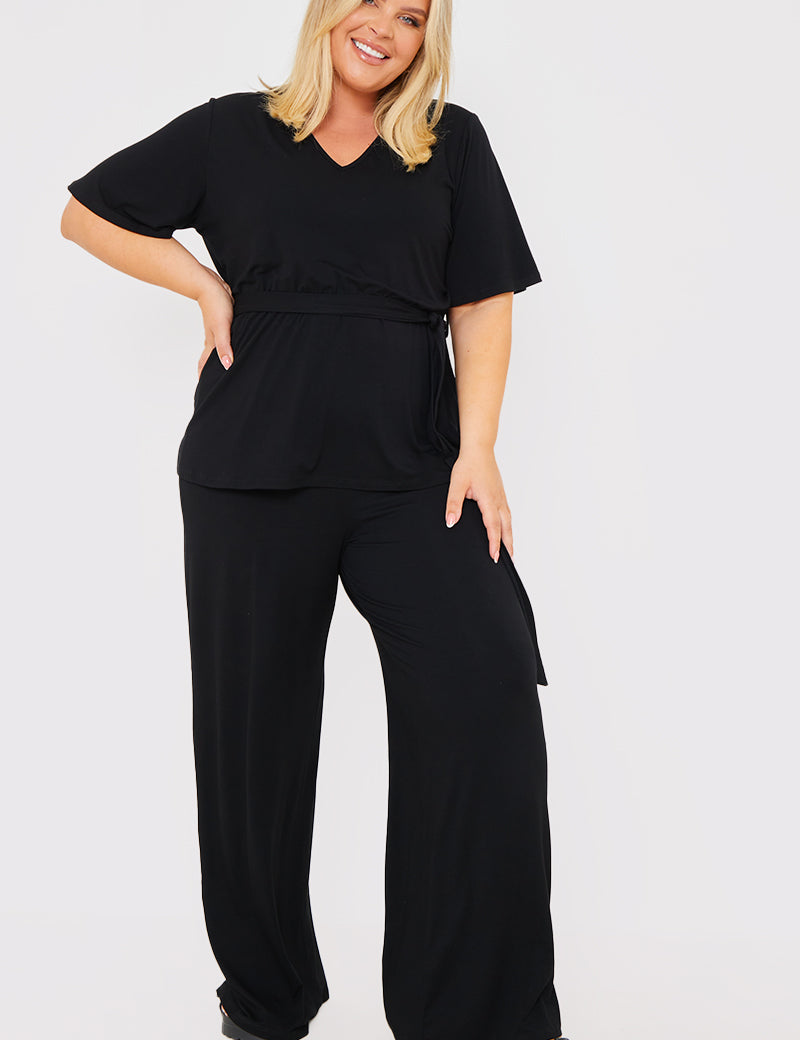 Jersey V Neck Belted Top