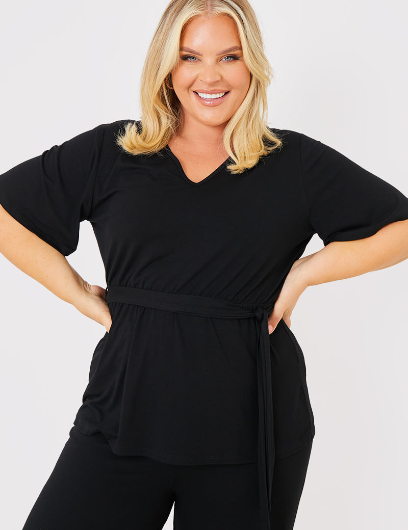 Jersey V Neck Belted Top