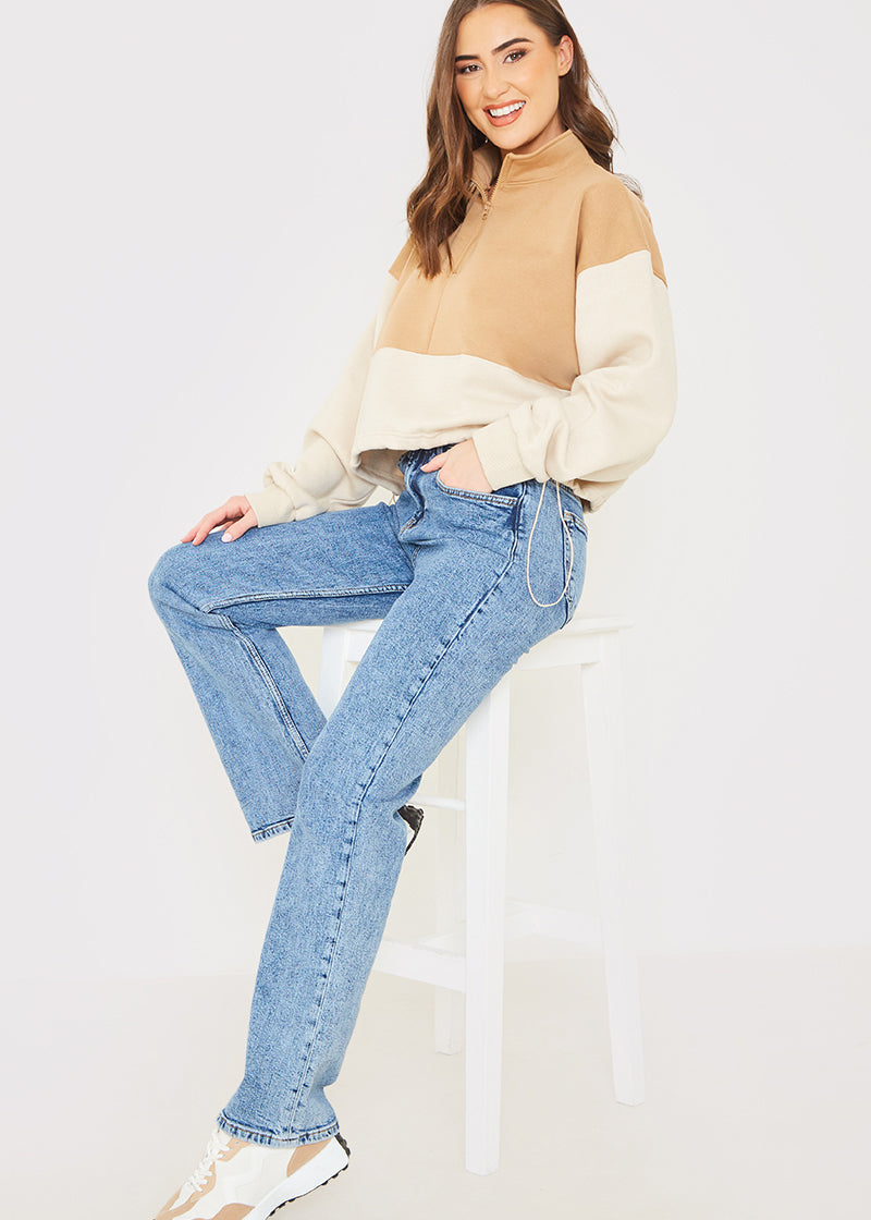 Half Zip Colour Block Toggle Sweat	
