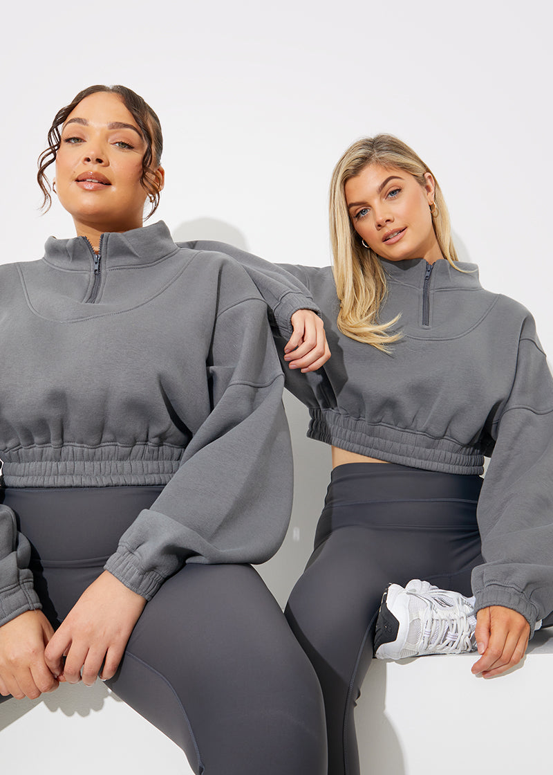 Half Zip Up Cropped Jersey Sweater