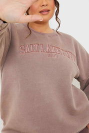 'Salt Lake City' Acid Wash Slogan Sweater