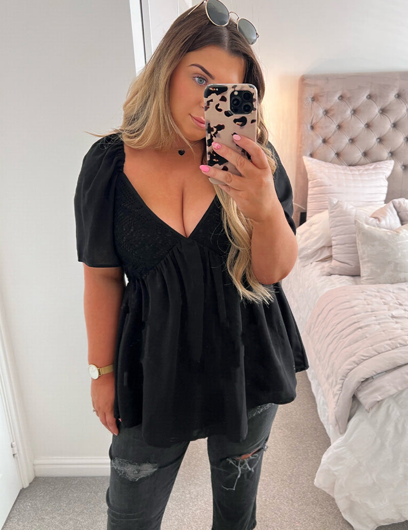 Crochet Front Peplum Top