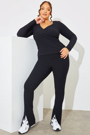 Wrap Front Rib Long Sleeve Top