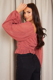 Mesh Dobby Ruched Front Top