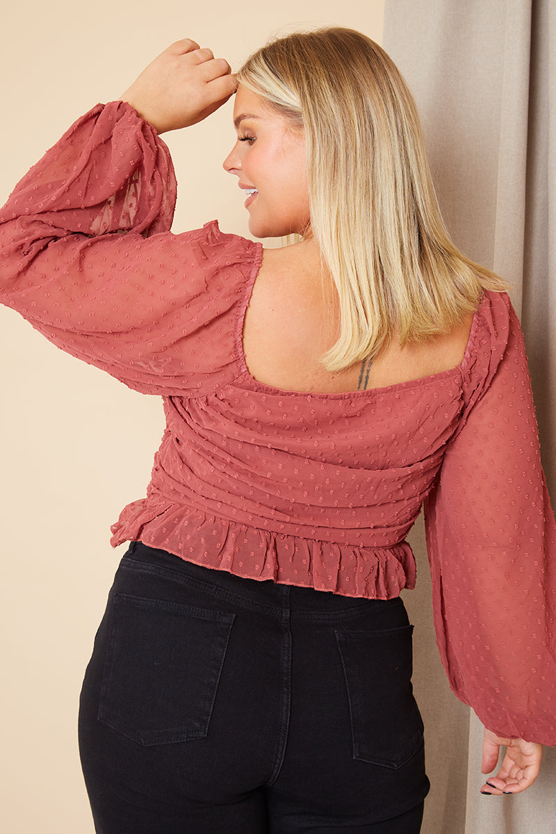 Mesh Dobby Ruched Front Top