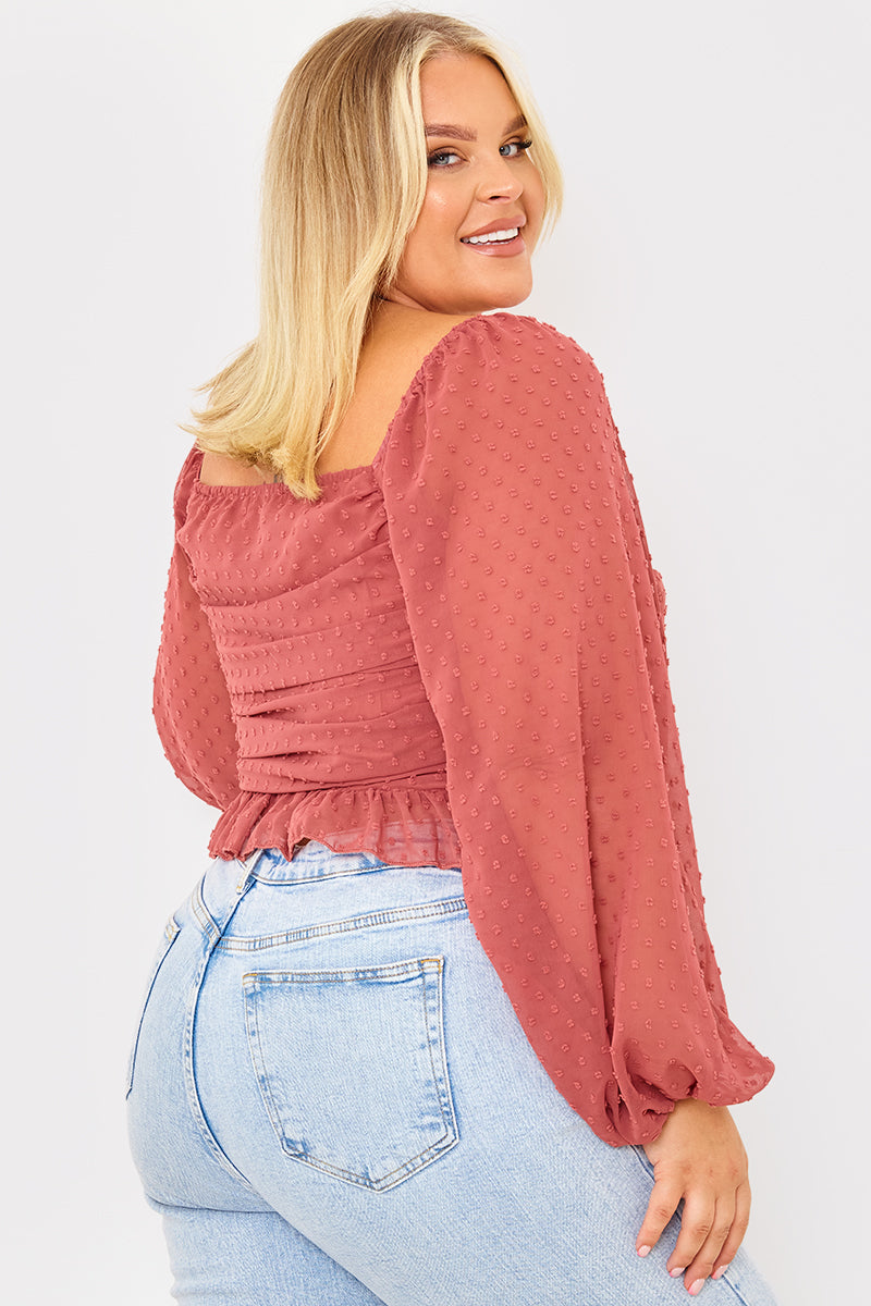 Mesh Dobby Ruched Front Top